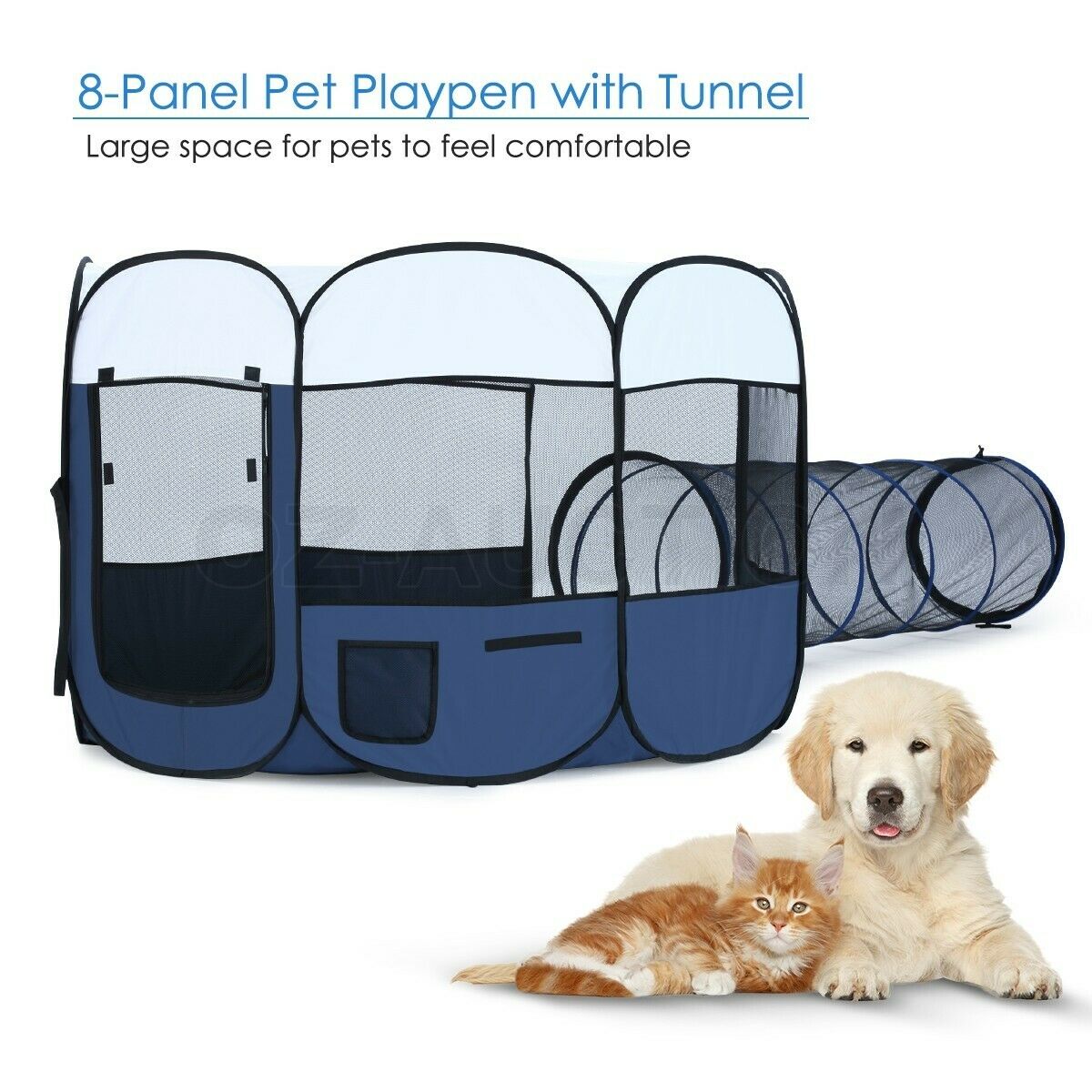 144cm Pet Playpen Tent 8 Panels Portable Puppy Dog Cat Kennel Crate Cage Tunnel