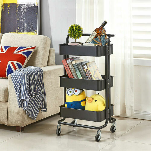 Heavy Duty Storage Trolley Cart 3Tier Metal Rolling Utility Organizer Rack Salon