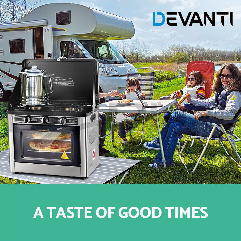 Devanti Portable Gas Camping Oven Outdoor Caravan Stove Cooker Stainless Steel