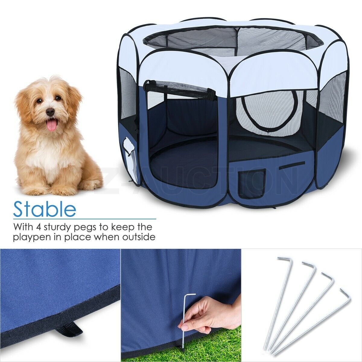 144cm Pet Playpen Tent 8 Panels Portable Puppy Dog Cat Kennel Crate Cage Tunnel