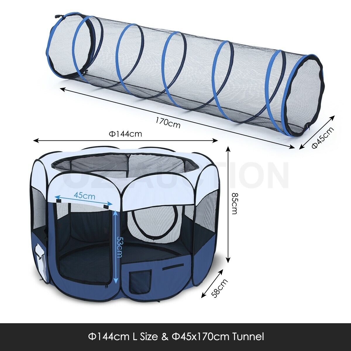 144cm Pet Playpen Tent 8 Panels Portable Puppy Dog Cat Kennel Crate Cage Tunnel