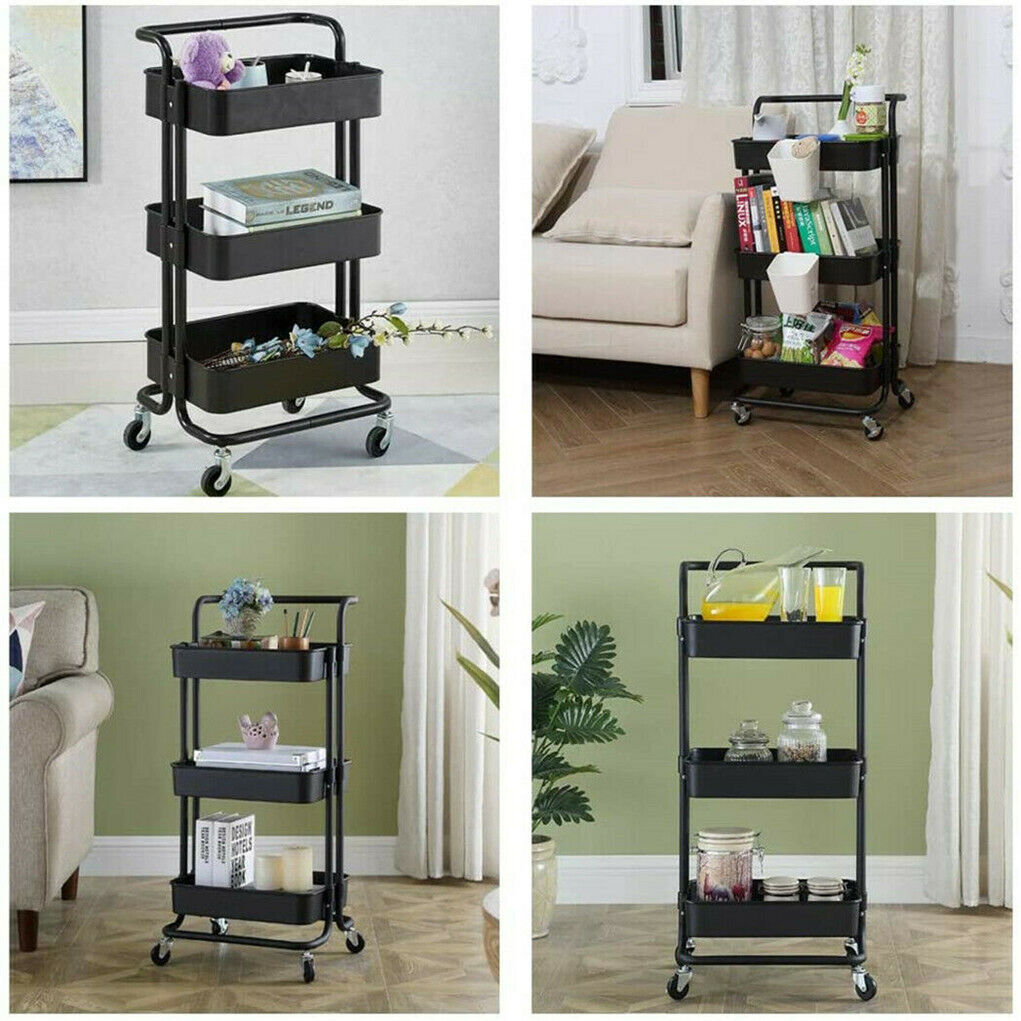 Heavy Duty Storage Trolley Cart 3Tier Metal Rolling Utility Organizer Rack Salon