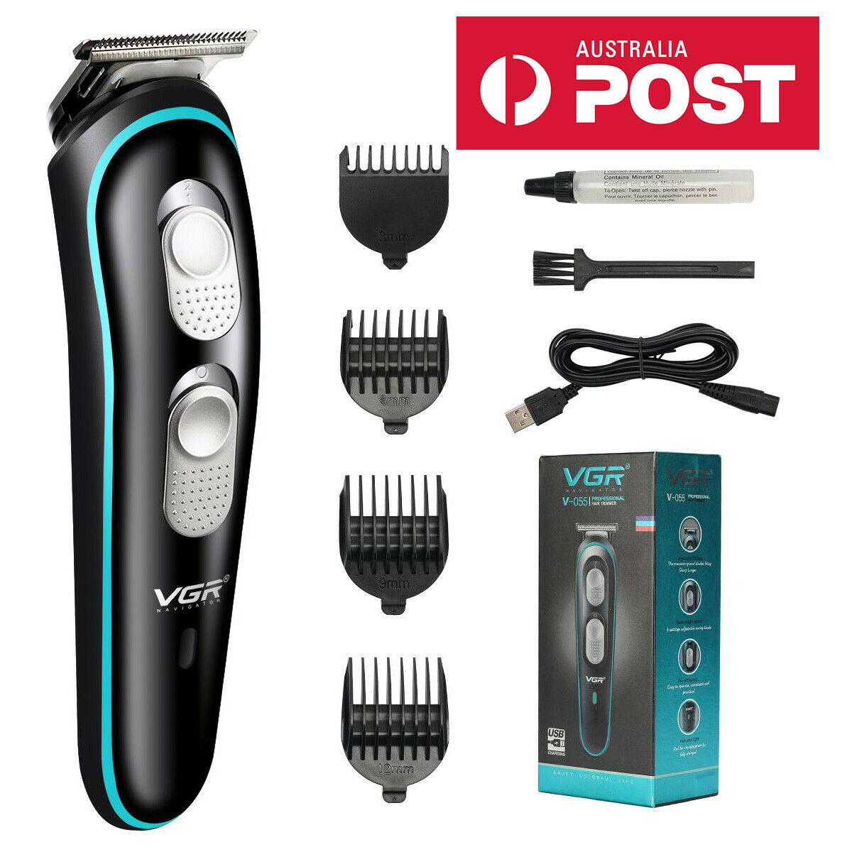 VGR Men's USB Electric Hair Clippers Trimmer Beard Shaver Cordless Groomer Kit