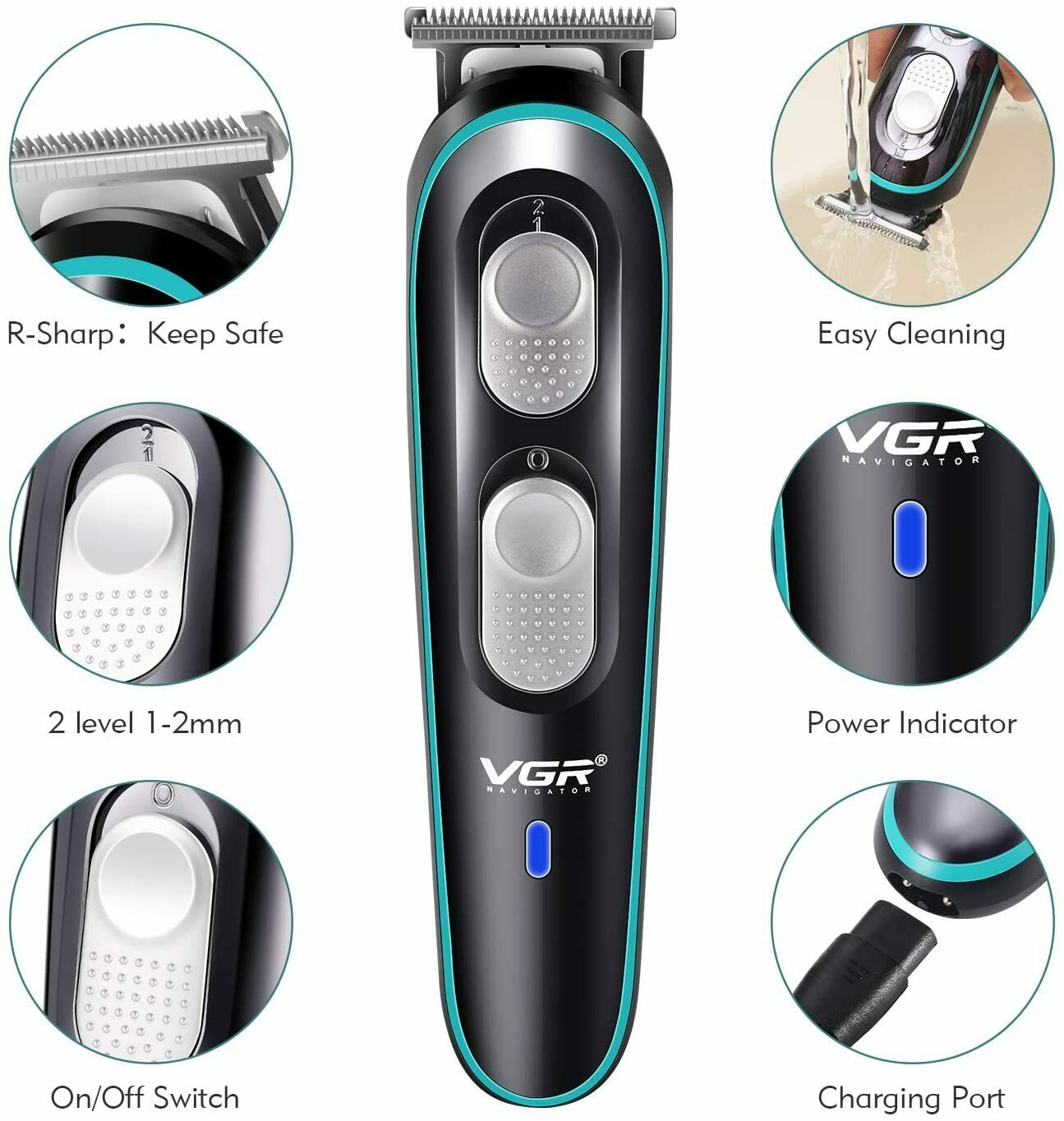 VGR Men's USB Electric Hair Clippers Trimmer Beard Shaver Cordless Groomer Kit