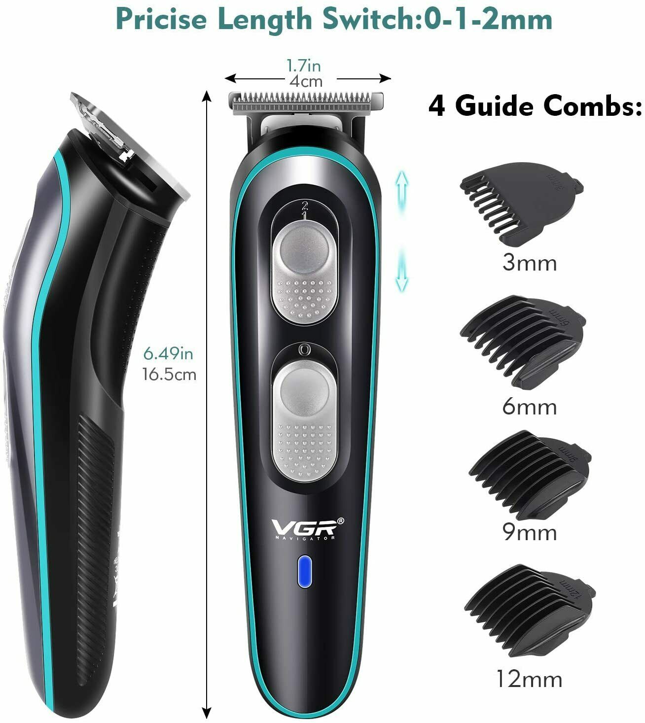 VGR Men's USB Electric Hair Clippers Trimmer Beard Shaver Cordless Groomer Kit