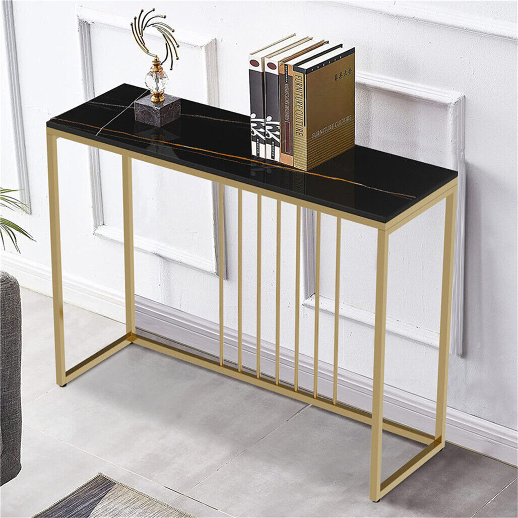 Modern Marble Slim Narrow Console Table Hall Entrance Window Table Metal Frame