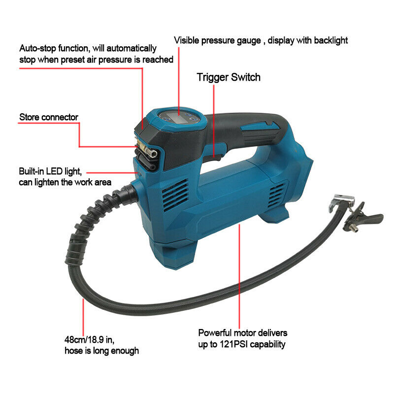 Cordless Digital Pressure Air Compressor Tyre Inflator For Makita 18V Battery