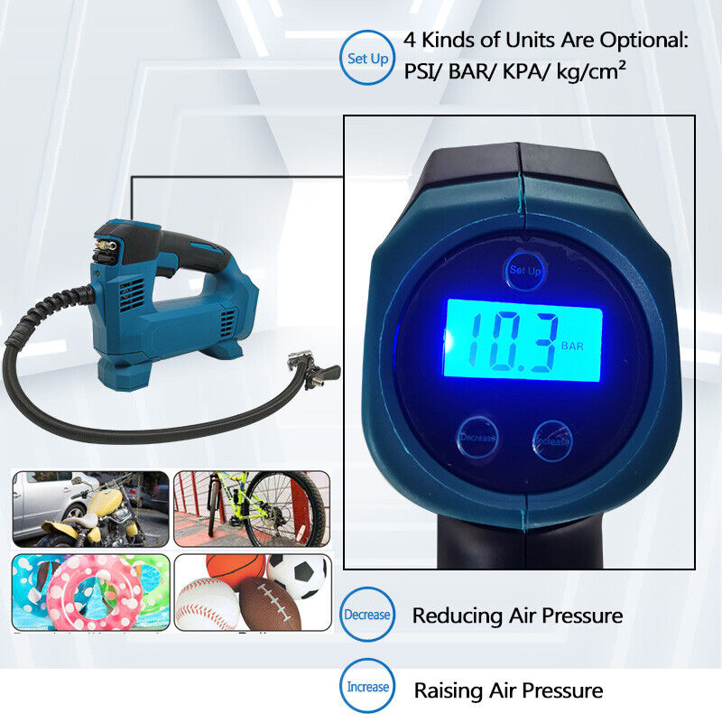 Cordless Digital Pressure Air Compressor Tyre Inflator For Makita 18V Battery