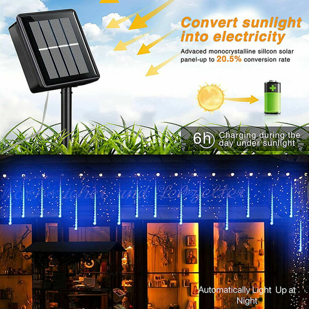 288LED Solar String Light Meteor Shower Rain Tree Flowing Lighting XMAS Party AU