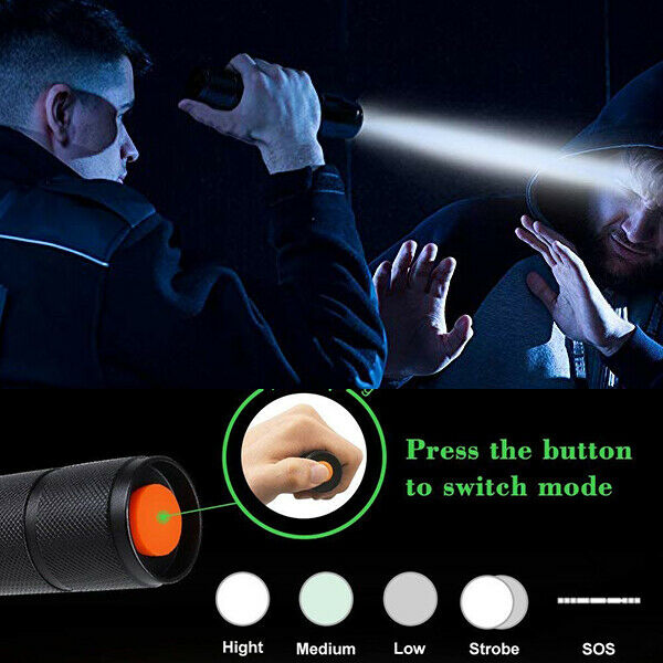 High Power 500000Lumens Zoom Flashlight LED USB Rechargeable Super Bright Torch