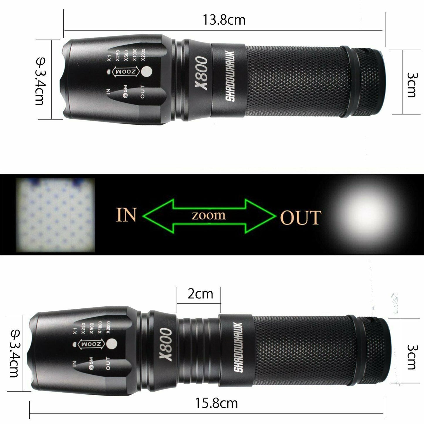 High Power 500000Lumens Zoom Flashlight LED USB Rechargeable Super Bright Torch