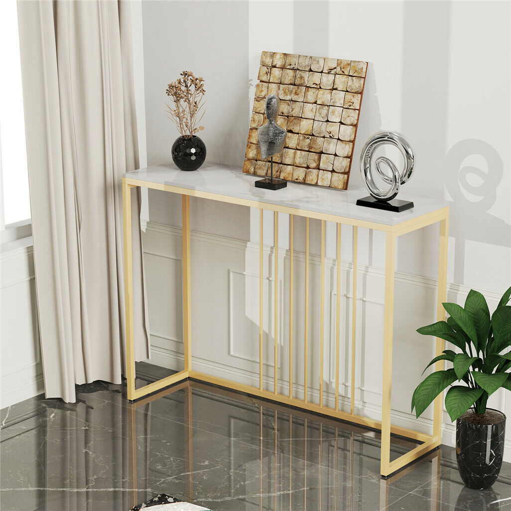 Modern Marble Slim Narrow Console Table Hall Entrance Window Table Metal Frame