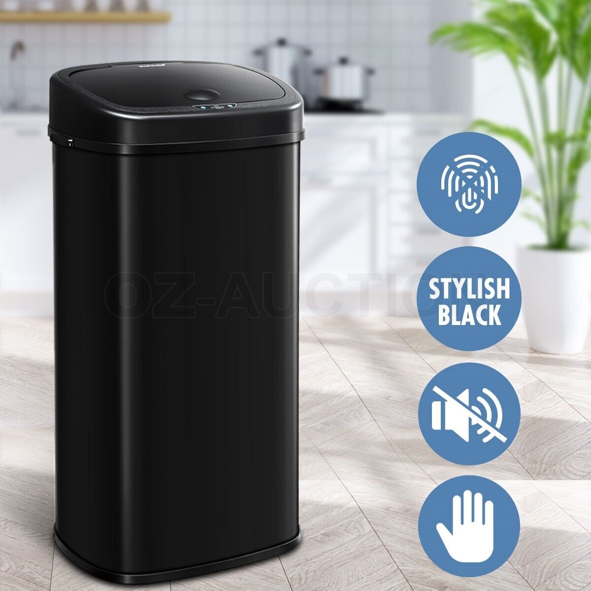 68L Motion Sensor Bin Automatic Stainless Steel Kitchen Rubbish Trash - Black