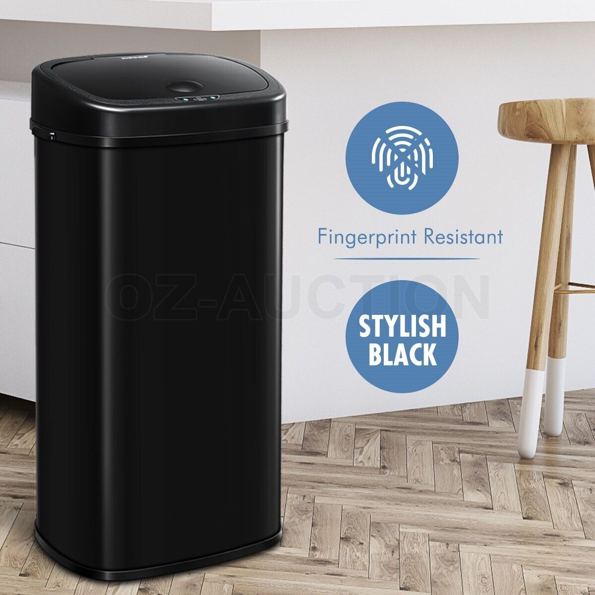 68L Motion Sensor Bin Automatic Stainless Steel Kitchen Rubbish Trash - Black