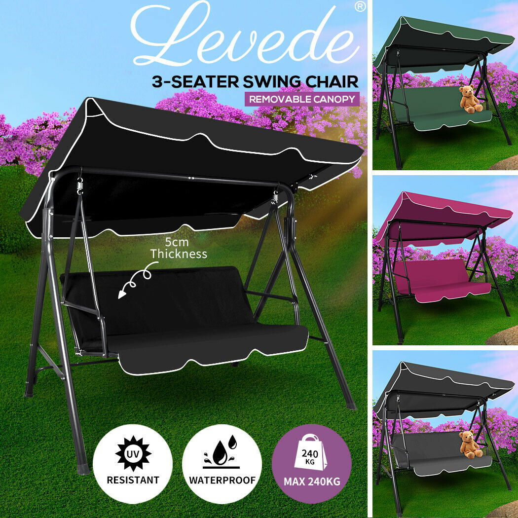 Levede Swing Chair Hammock Outdoor Furniture Garden Canopy 3 Seater Cushion Seat