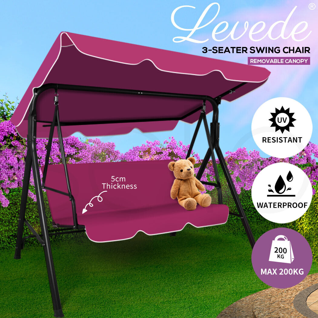 Levede Swing Chair Hammock Outdoor Furniture Garden Canopy 3 Seater Cushion Seat