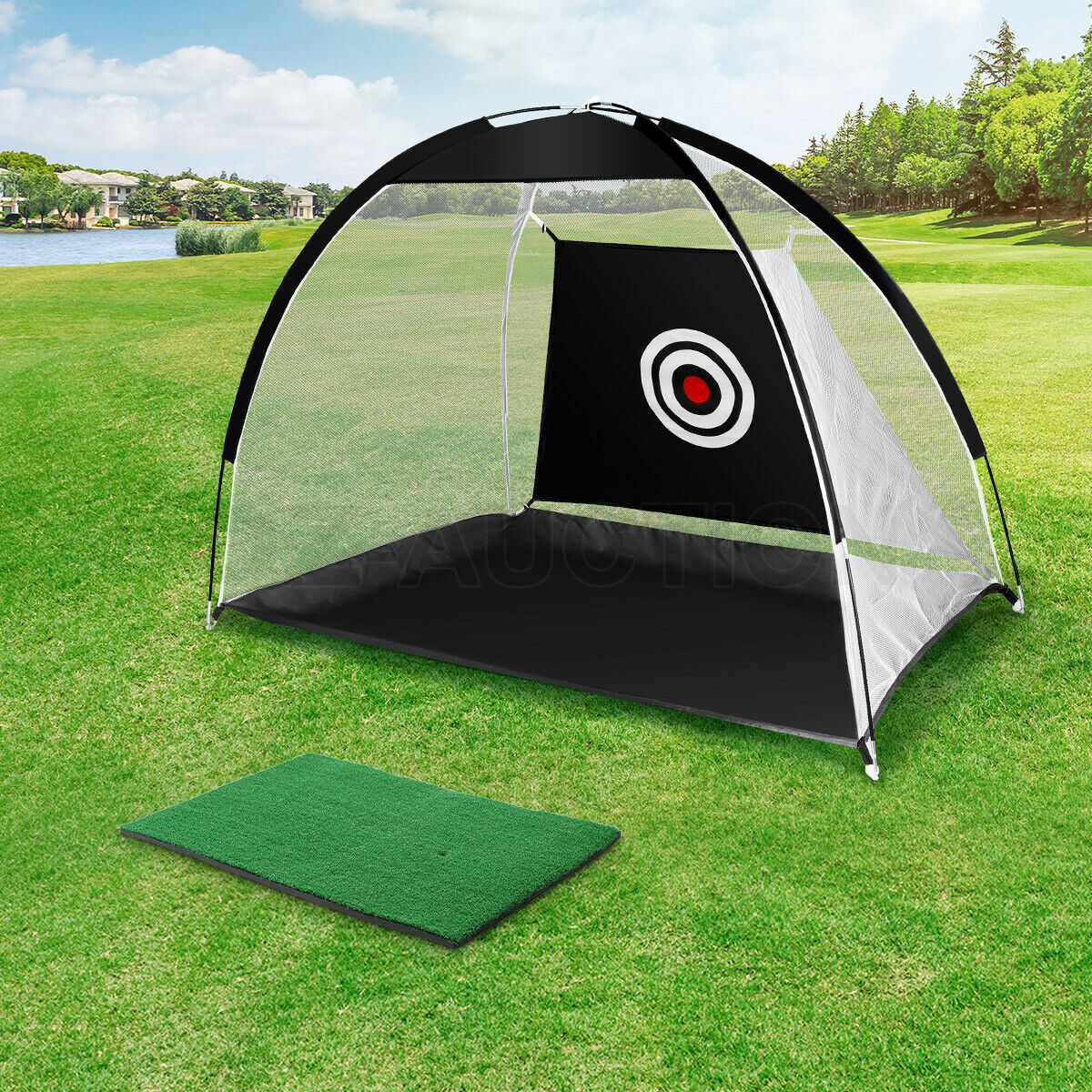 Golf Practice Net and Hitting Mat Set Home Chipping Cage Driving Training Aids