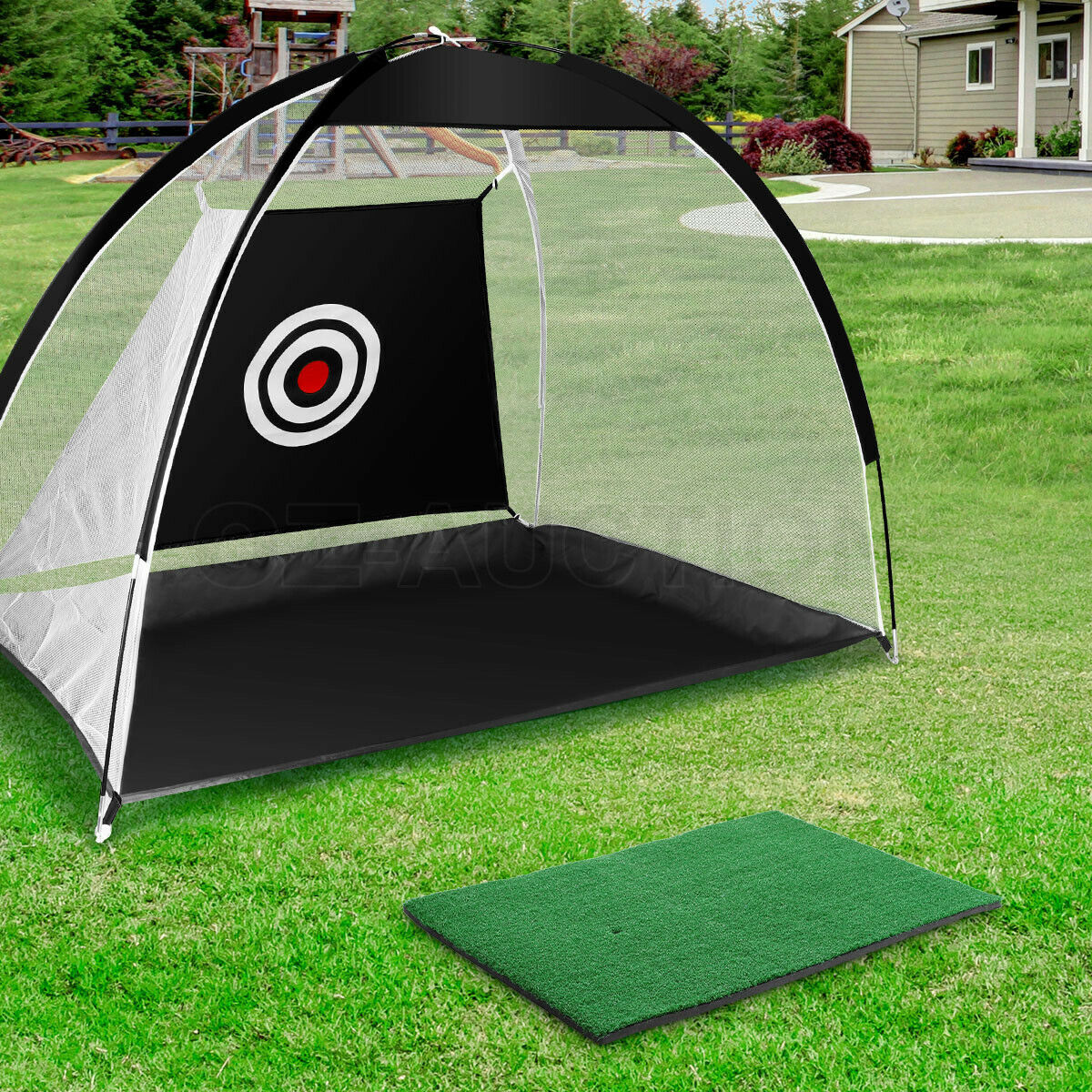 Golf Practice Net and Hitting Mat Set Home Chipping Cage Driving Training Aids