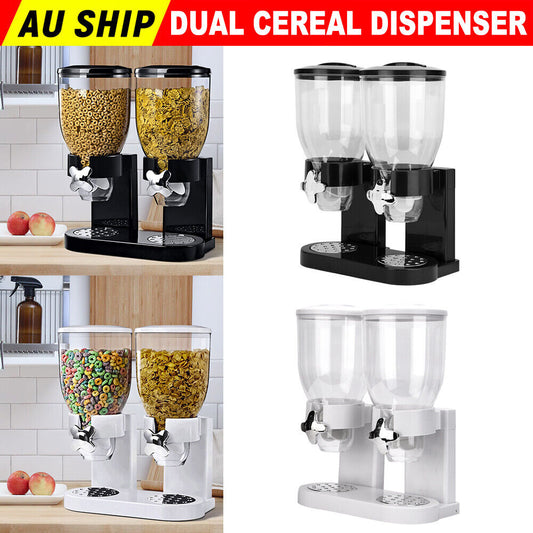 Kitchen Double Cereal Dispensers Dry Food Storage Container Box Dispense Machine