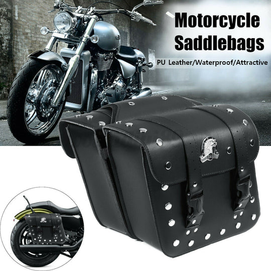 2PCS UNIVERSAL MOTORCYCLE PU LEATHER SADDLEBAGS TOOL SIDE SADDLE BAGS