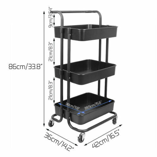 Heavy Duty Storage Trolley Cart 3Tier Metal Rolling Utility Organizer Rack Salon