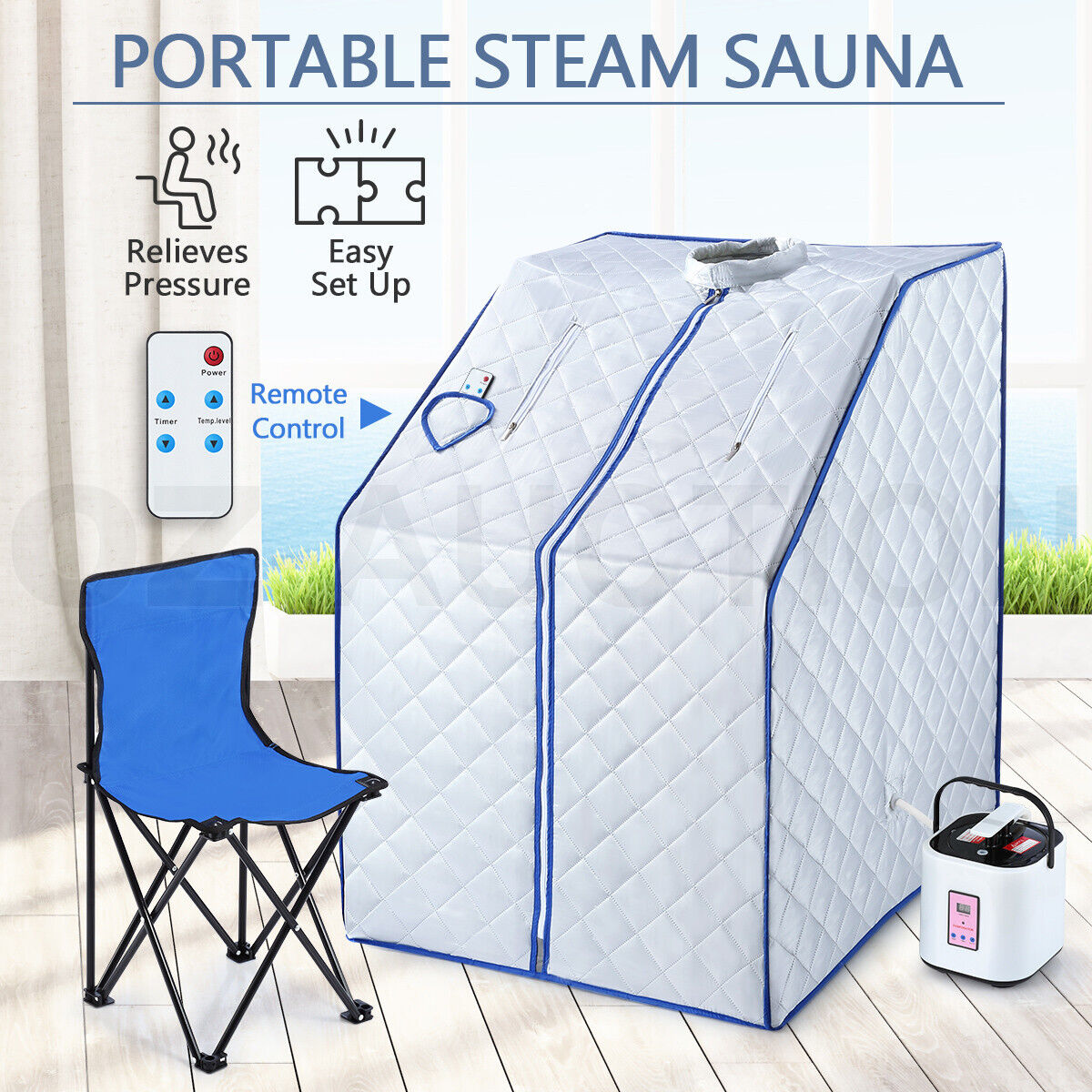 Portable Steam Sauna Tent Home Steamer Skin Body Spa Kit W/Chair+Remote Control