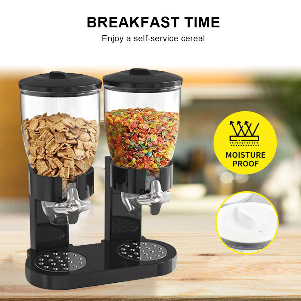 Kitchen Double Cereal Dispensers Dry Food Storage Container Box Dispense Machine