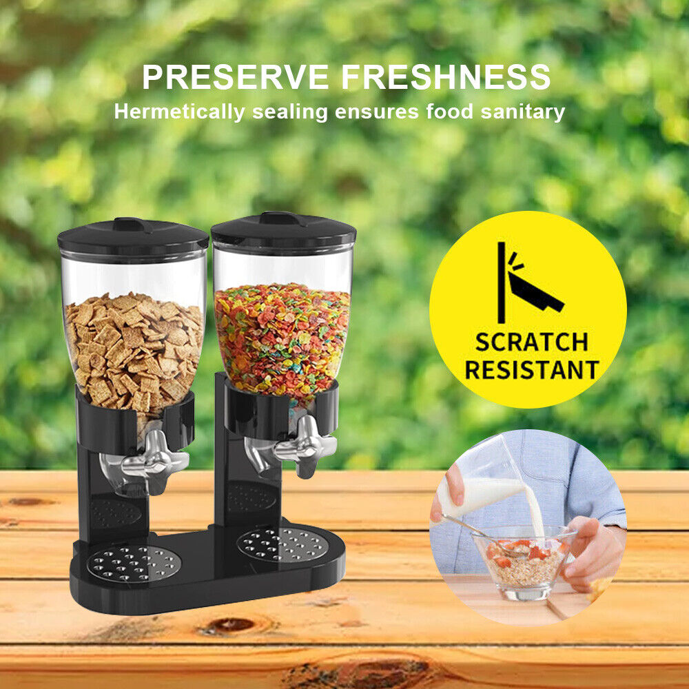 Kitchen Double Cereal Dispensers Dry Food Storage Container Box Dispense Machine