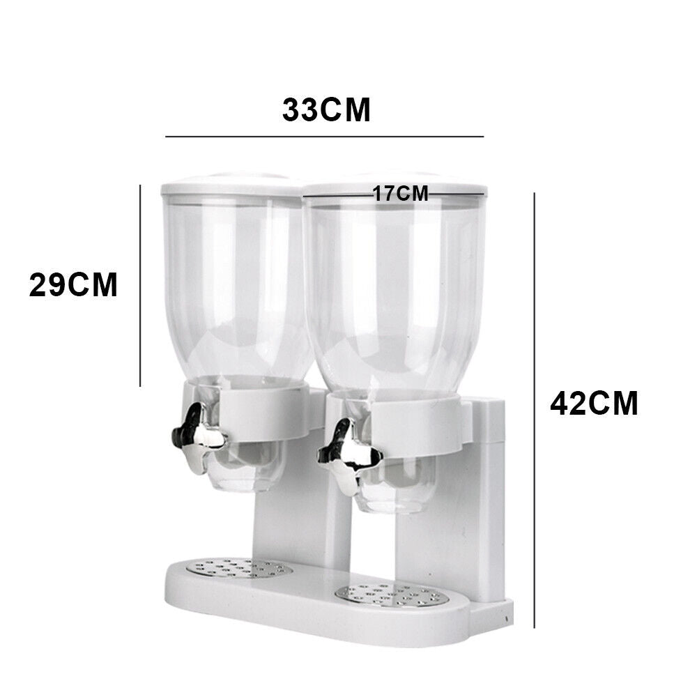 Kitchen Double Cereal Dispensers Dry Food Storage Container Box Dispense Machine