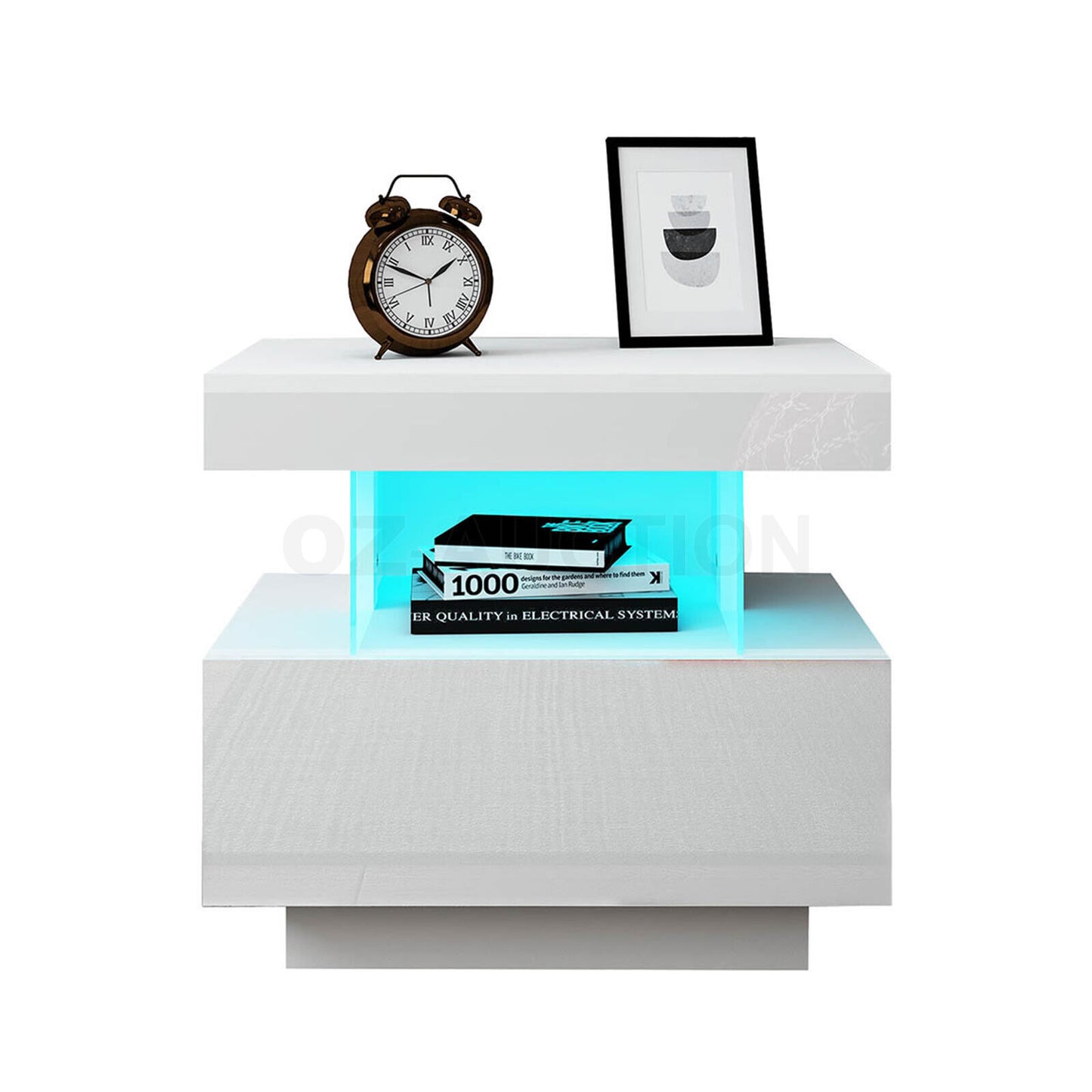 Modern Bedside Table LED Nightstand Bedroom Drawer Cabinet Storage White