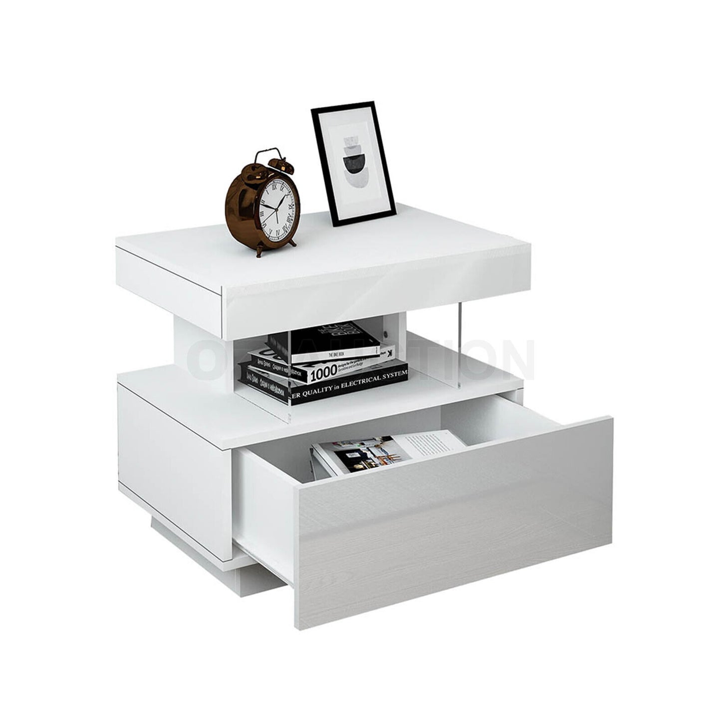 Modern Bedside Table LED Nightstand Bedroom Drawer Cabinet Storage White