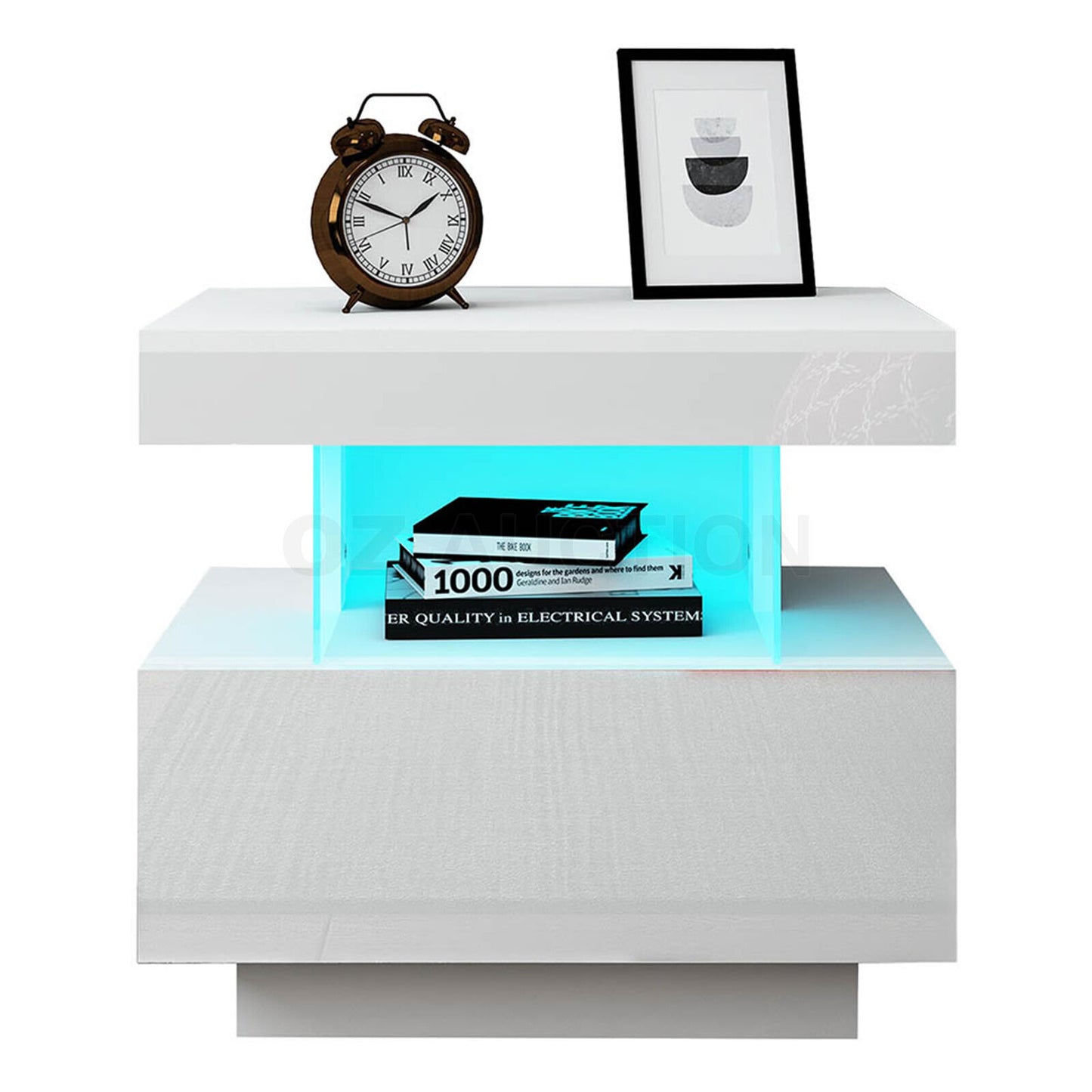 Modern Bedside Table LED Nightstand Bedroom Drawer Cabinet Storage White