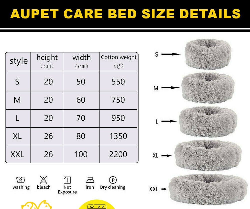 Dog Cat Pet Calming Bed Washable ZIPPER Cover Warm Soft Plush Round Sleeping