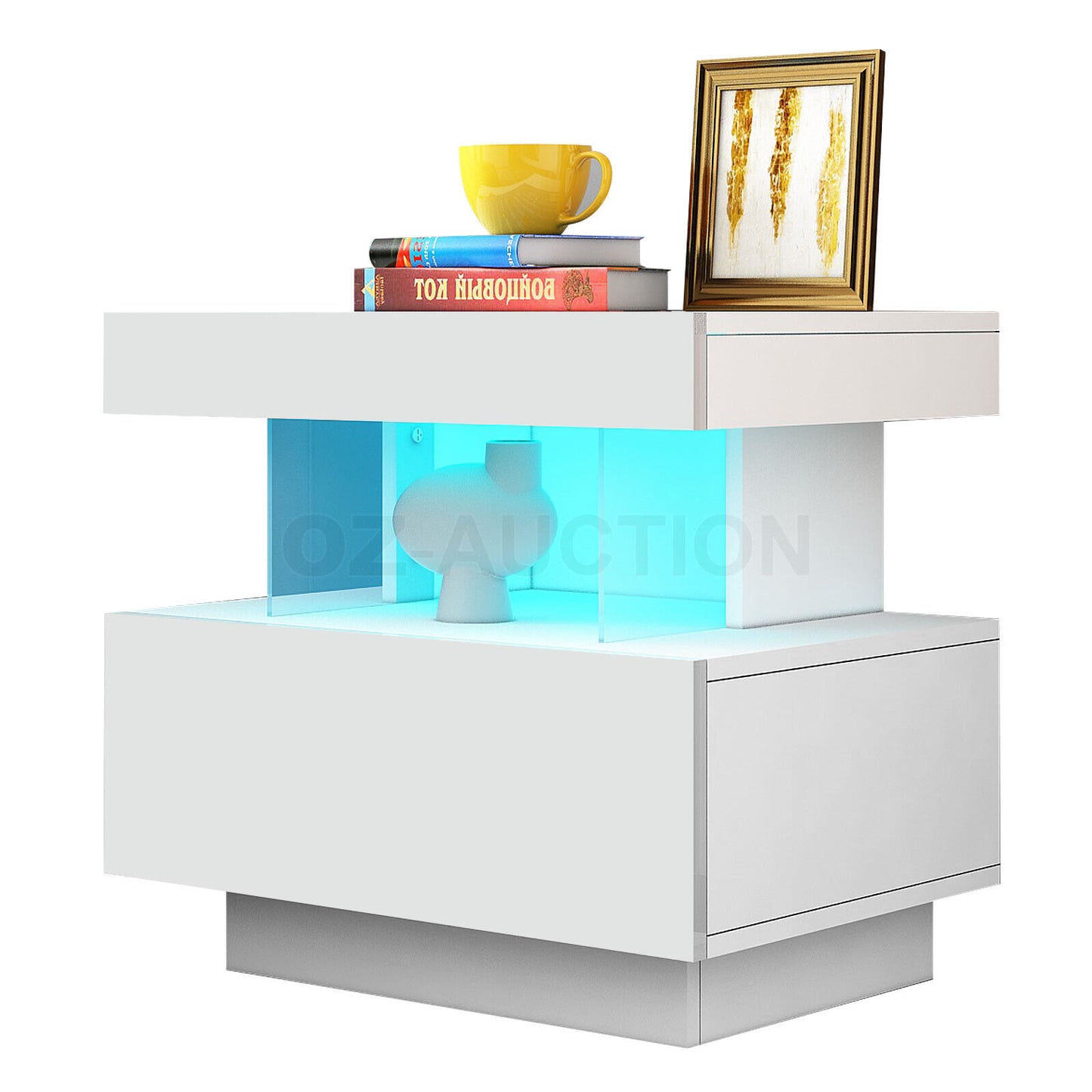 Modern Bedside Table LED Nightstand Bedroom Drawer Cabinet Storage White