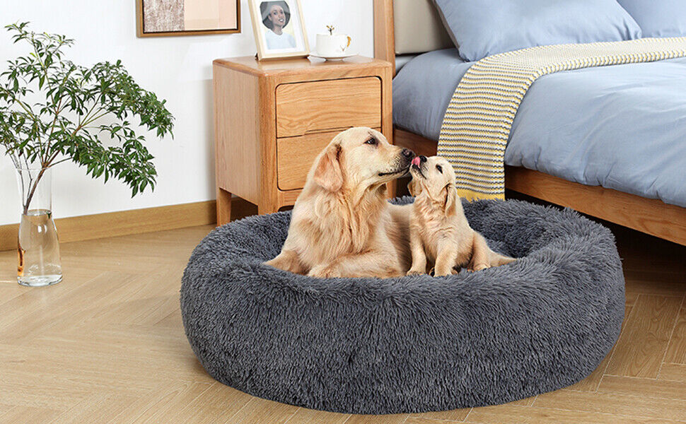 Dog Cat Pet Calming Bed Washable ZIPPER Cover Warm Soft Plush Round Sleeping