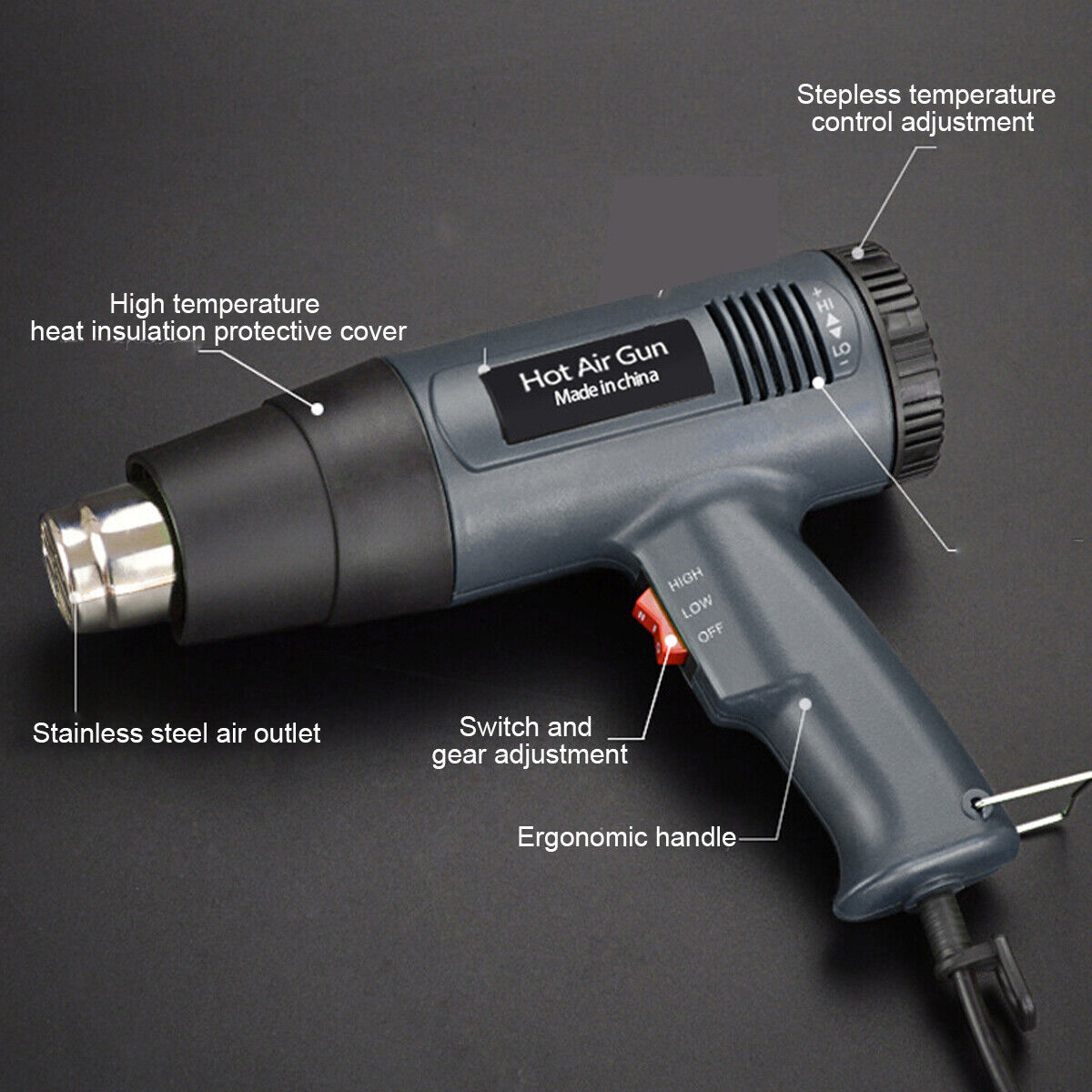 Digital Electric Heat Gun Hot Air Heating Temperature Adjustable Tool 2000W