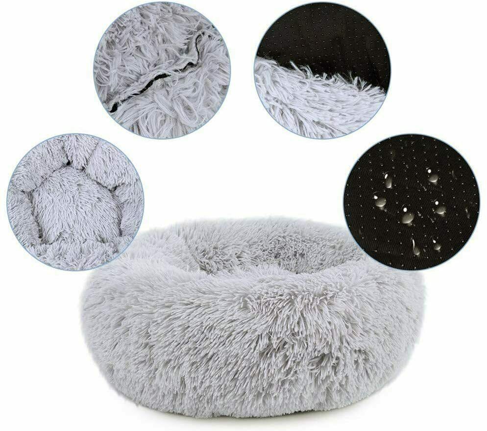 Dog Cat Pet Calming Bed Washable ZIPPER Cover Warm Soft Plush Round Sleeping