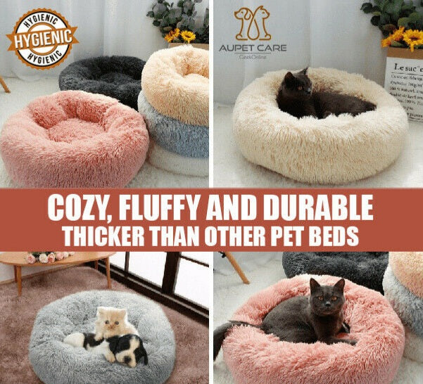 Dog Cat Pet Calming Bed Washable ZIPPER Cover Warm Soft Plush Round Sleeping