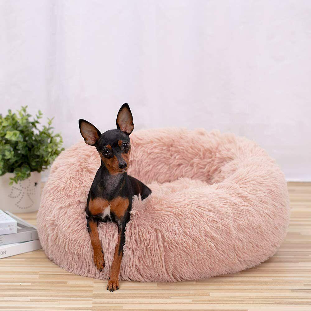 Dog Cat Pet Calming Bed Washable ZIPPER Cover Warm Soft Plush Round Sleeping