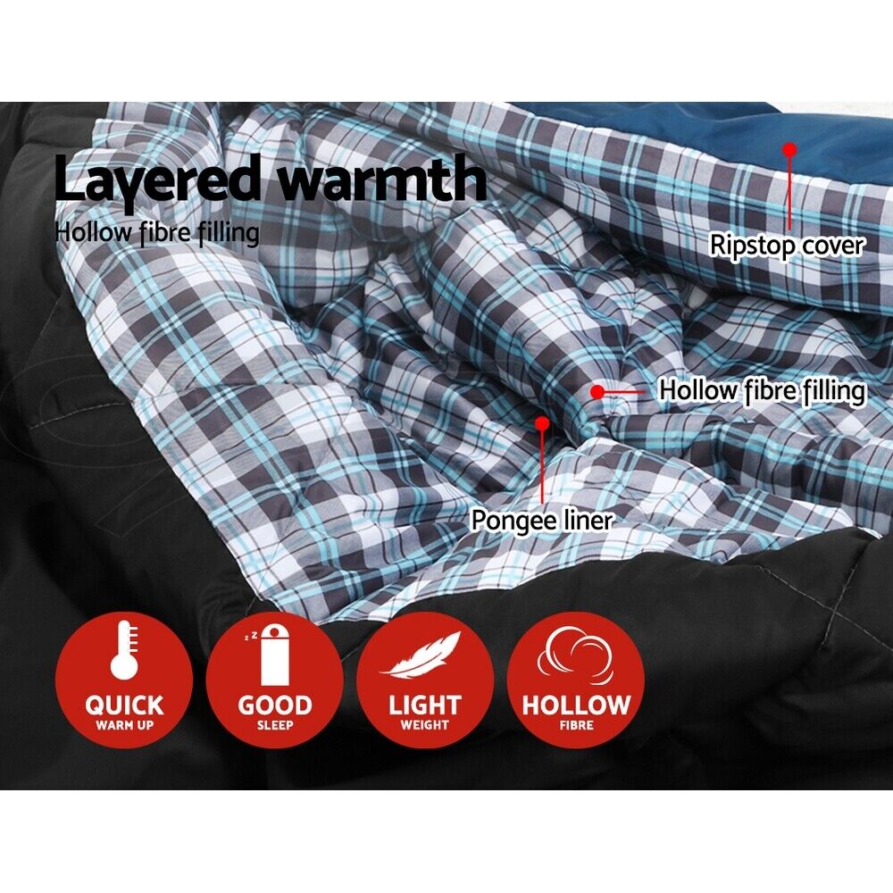 Weisshorn Sleeping Bag Double Camping Hiking Comfort 5°C Tent Winter Thermal