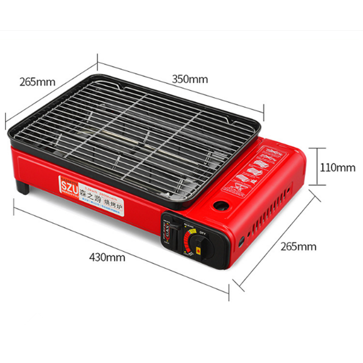 Portable Gas Stove Burner Butane BBQ Camping Gas Cooker With Non Stick Plate Red