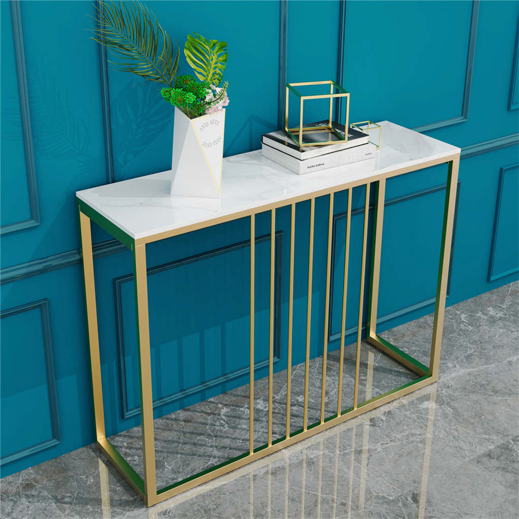 Modern Marble Slim Narrow Console Table Hall Entrance Window Table Metal Frame