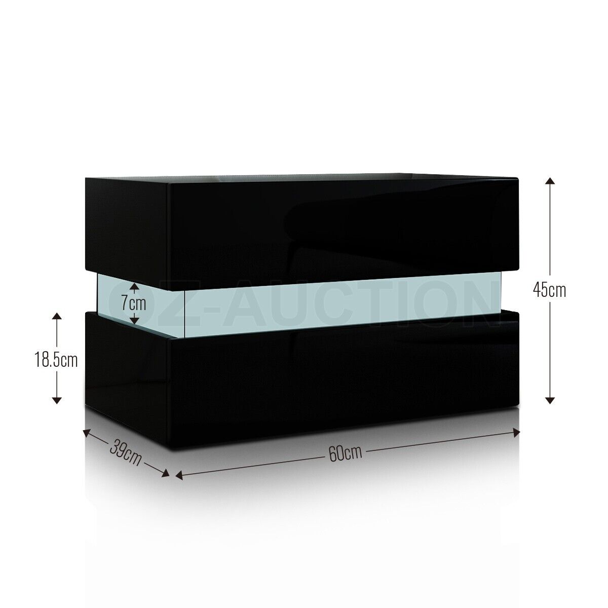 Bedside Table 2-Drawer Side Nightstand High Gloss Bedroom Cabinet BK w/RGB LED