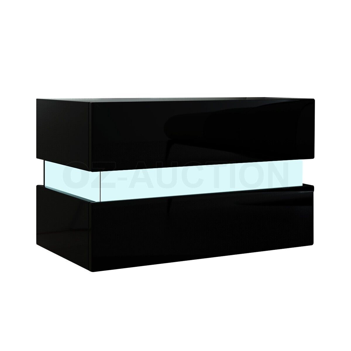 Bedside Table 2-Drawer Side Nightstand High Gloss Bedroom Cabinet BK w/RGB LED