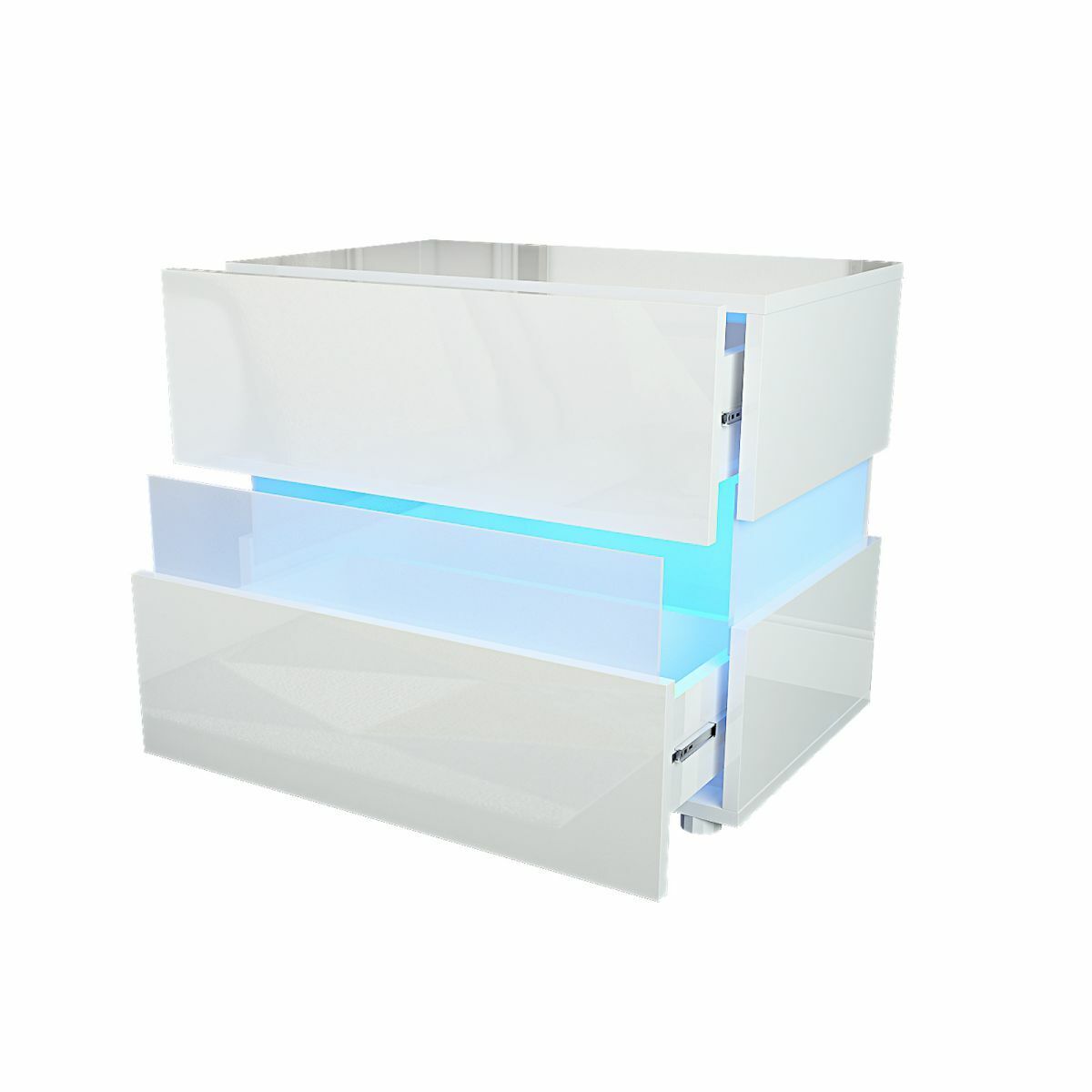 Bedside Tables Drawers RGB LED High Gloss Nightstand Side Table White Cabinet