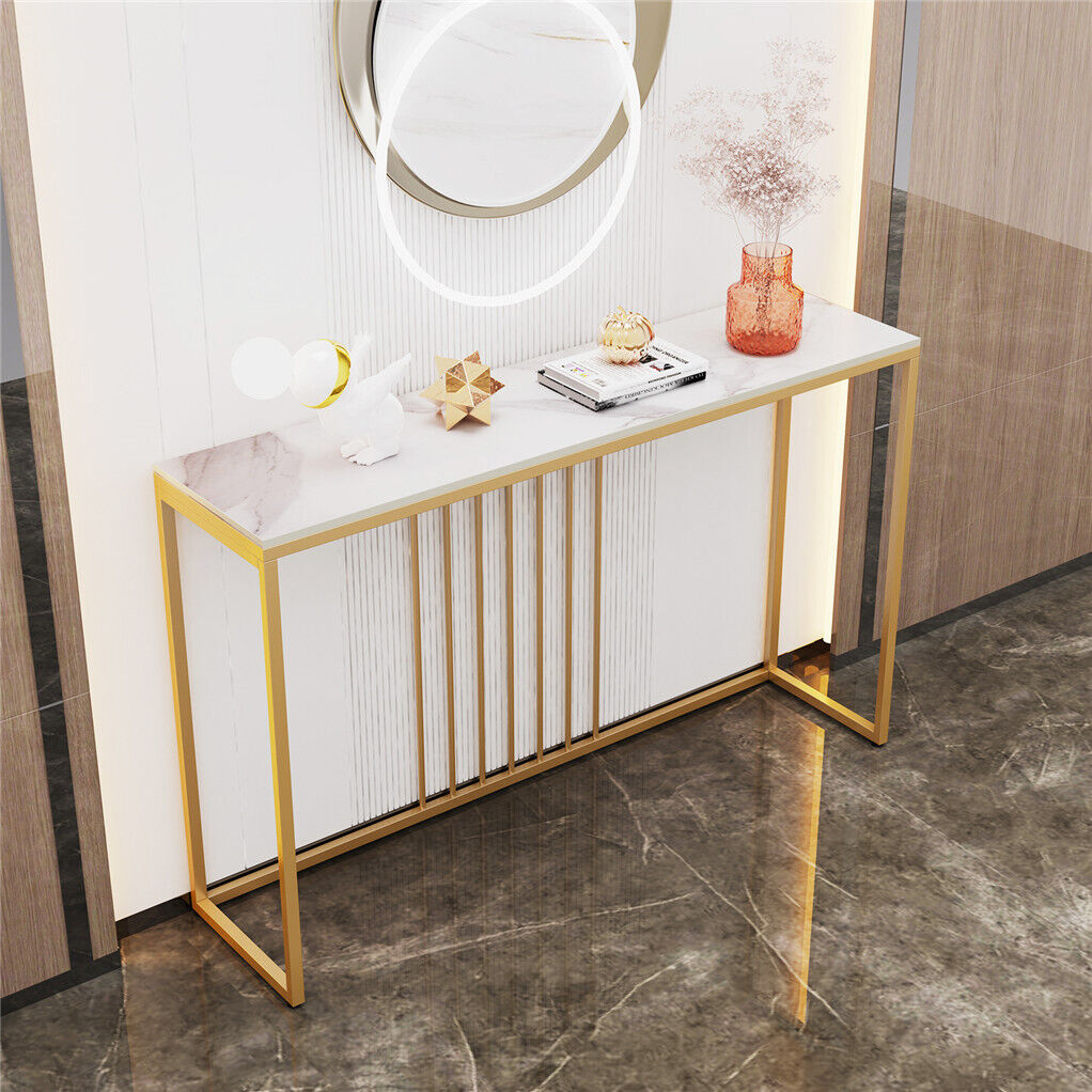 Modern Marble Slim Narrow Console Table Hall Entrance Window Table Metal Frame