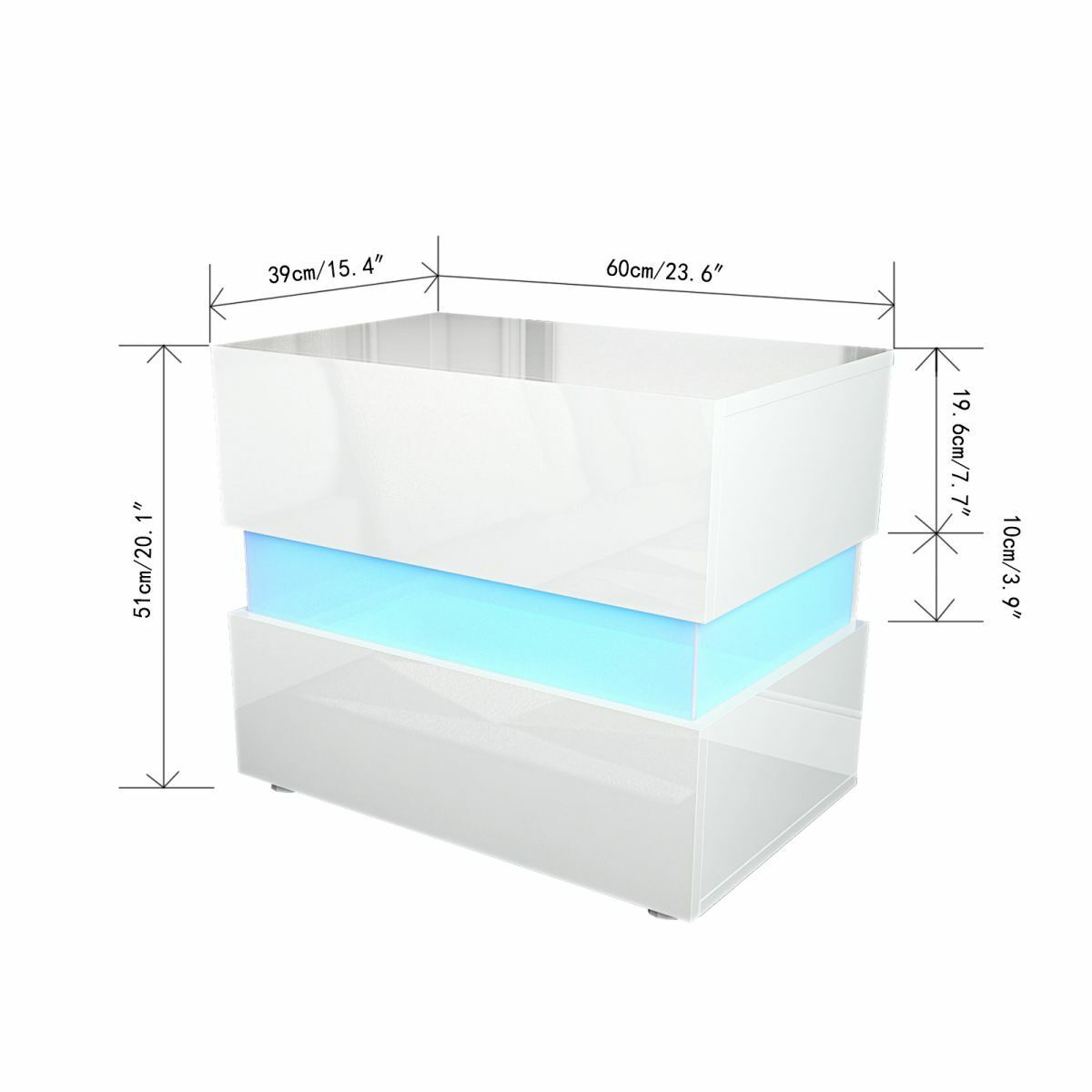 Bedside Tables Drawers RGB LED High Gloss Nightstand Side Table White Cabinet