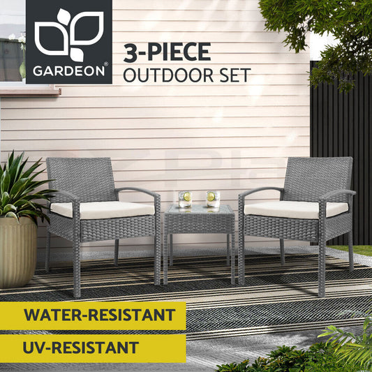 Gardeon 3 Piece Wicker Outdoor Lounge Setting Patio Furniture Rattan Set Garden