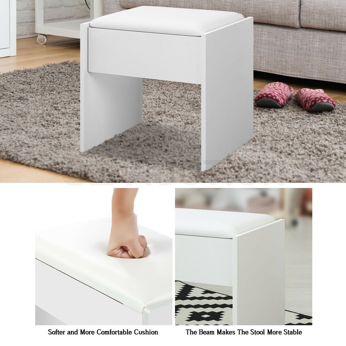 Dressing Table Stool Set Mirror Makeup Vanity Jewellery Table with Drawers White