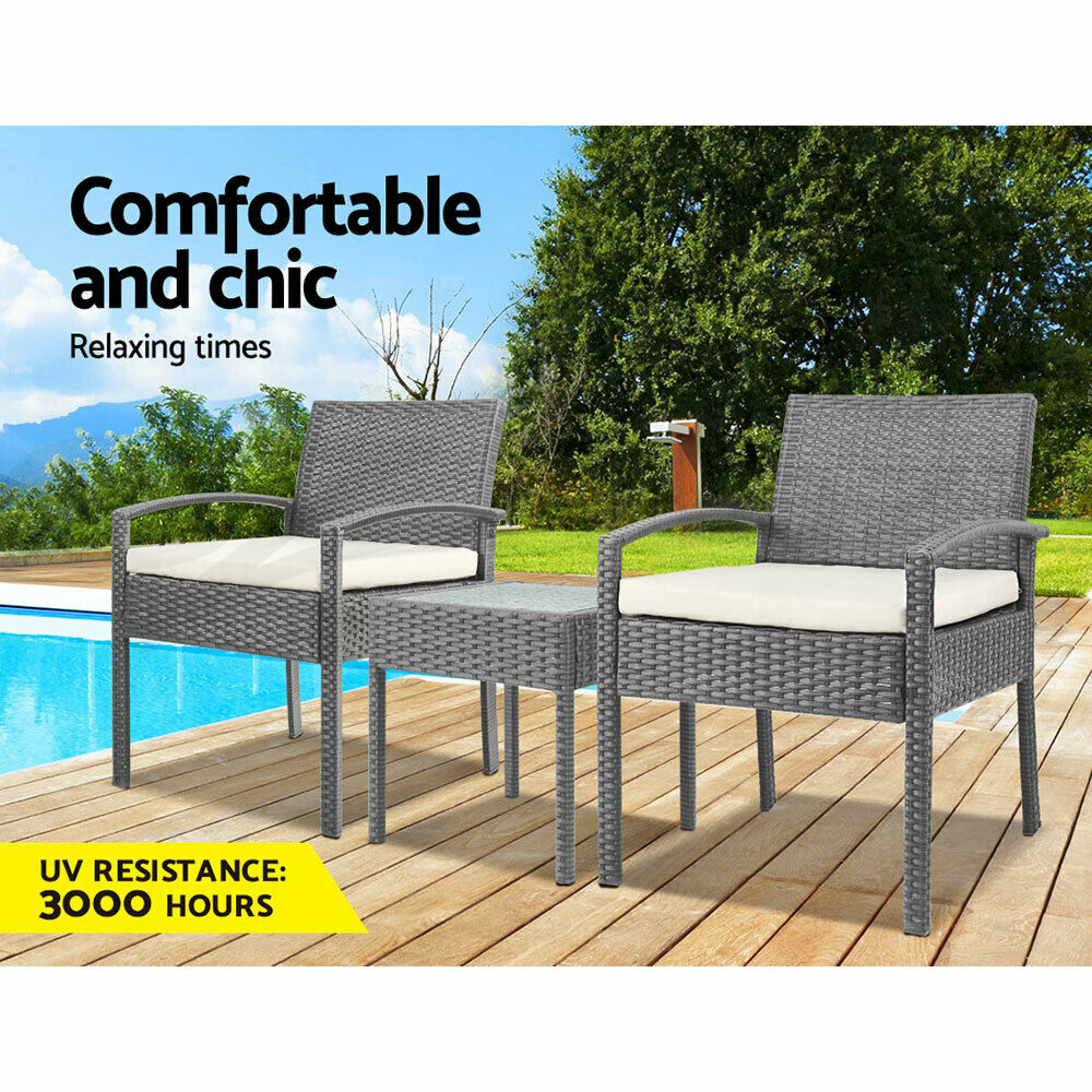 Gardeon 3 Piece Wicker Outdoor Lounge Setting Patio Furniture Rattan Set Garden